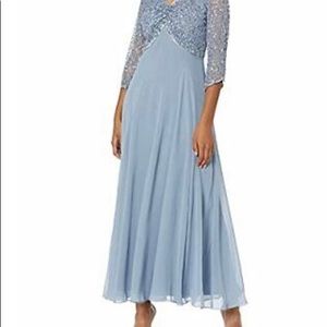 JKara Women's 3/4 Sleeve V-neck Beaded Top Long Gown